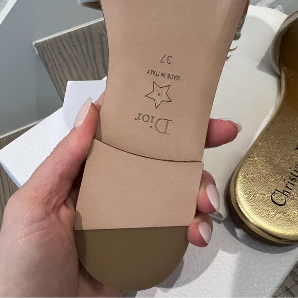 DIOR Dway Gold Embroidered Slide Sandals - Picture 4 of 5